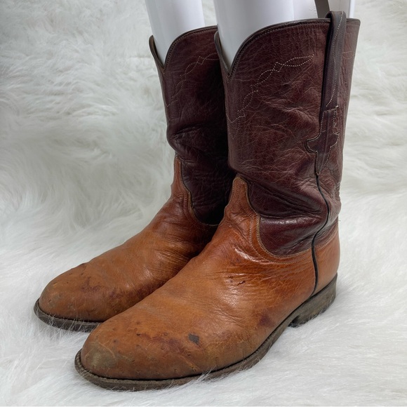 Lucchese L8009 Brown 2-tone Roper Western Ostrich Cowboy Boots Men’s Size 8.5E
